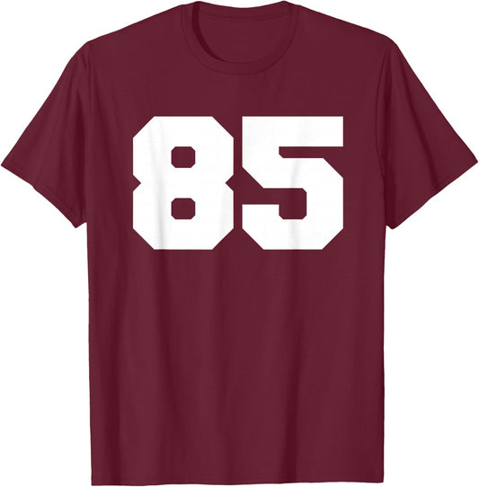 Number 85 Sports Jersey Player #85 Fan FRONT Print Varsity T-Shirt - T-Shirt | Maroon