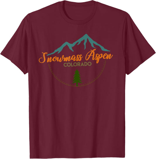Snowmass Aspen Colorado Adventure Skiing Snowboard Shirt T-Shirt - T-Shirt | Maroon