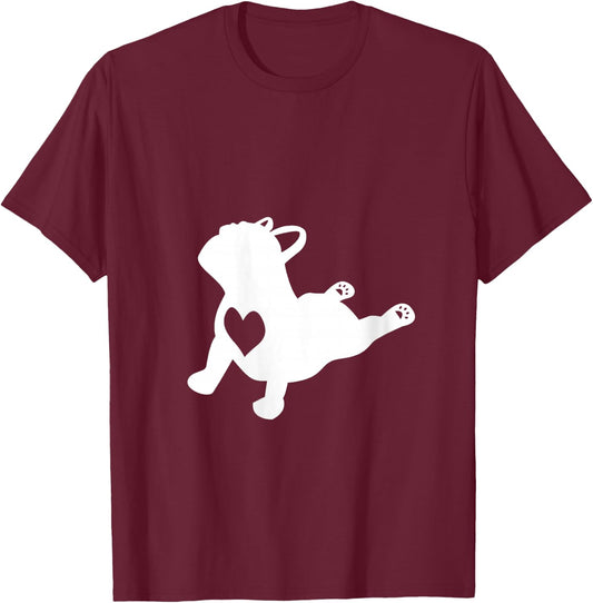 French Bulldog Yoga Pose Love Heart Frenchie V-Neck T-Shirt - T-Shirt | Maroon