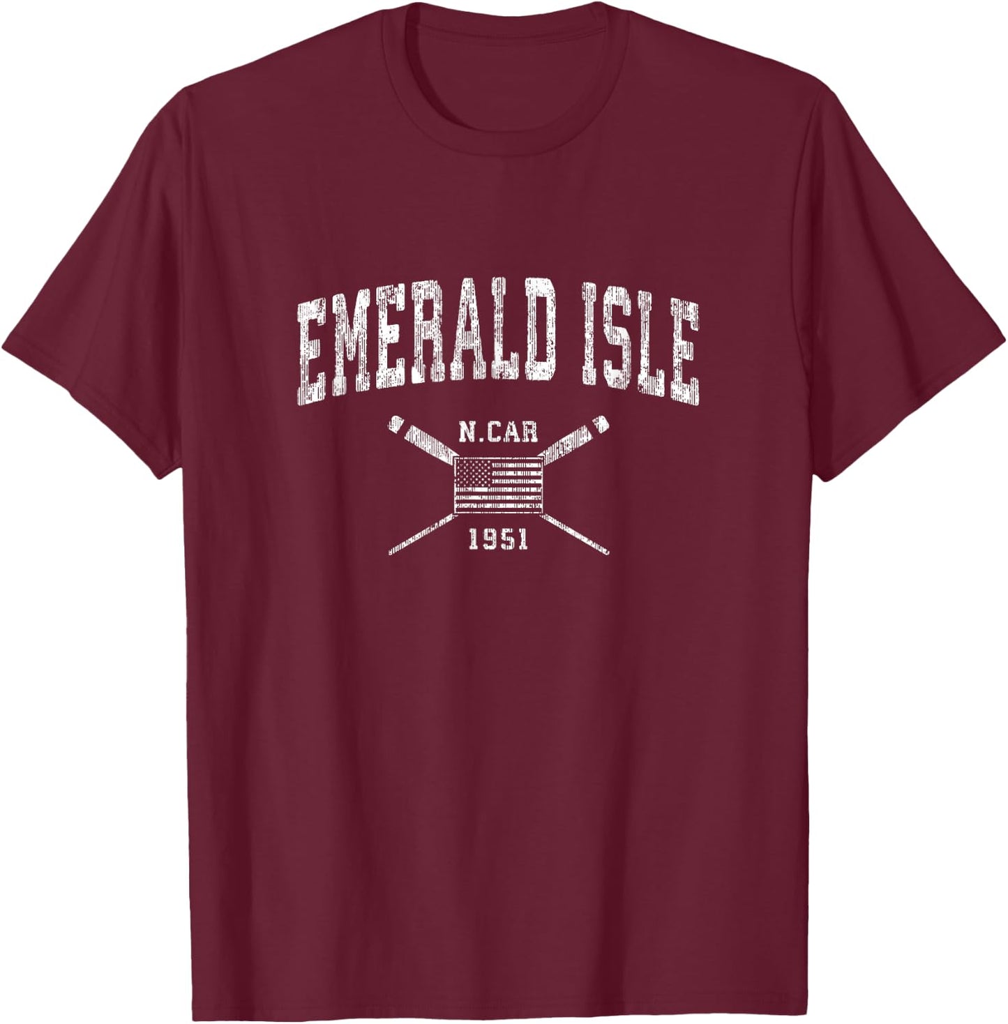Emerald Isle NC Nautical Vintage US Flag T-Shirt - T-Shirt | Maroon