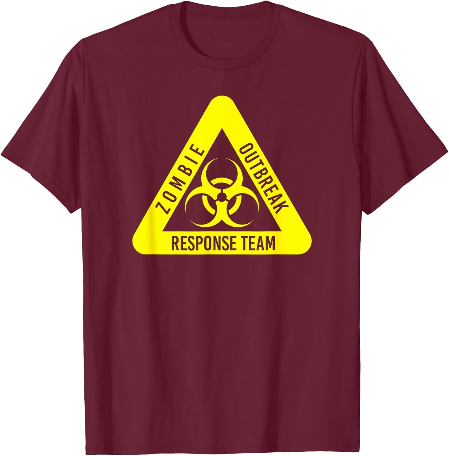 Zombie Outbreak Response Funny Biohazard In Yellow T-Shirt - T-Shirt | Maroon
