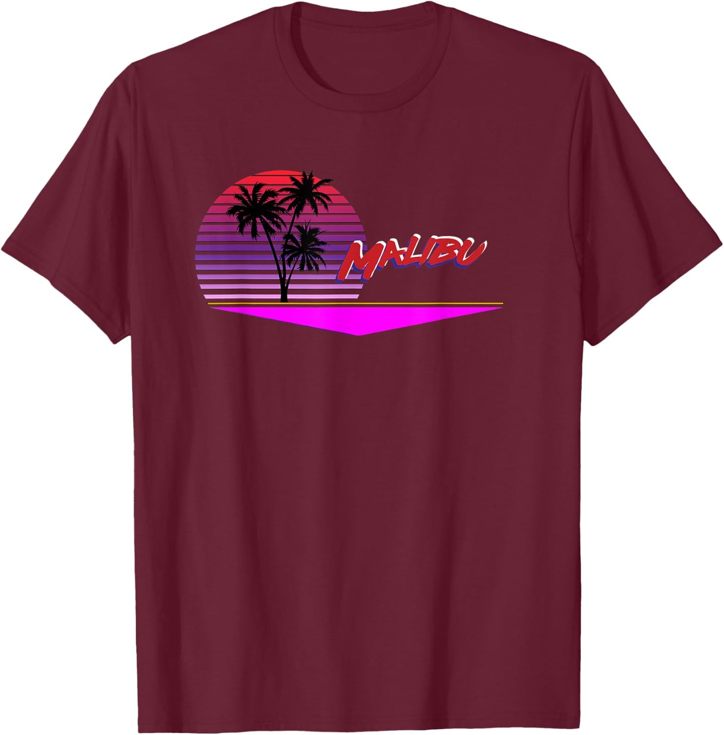 Retrowave 1980s Style Malibu California Shirt T-Shirt - T-Shirt | Maroon