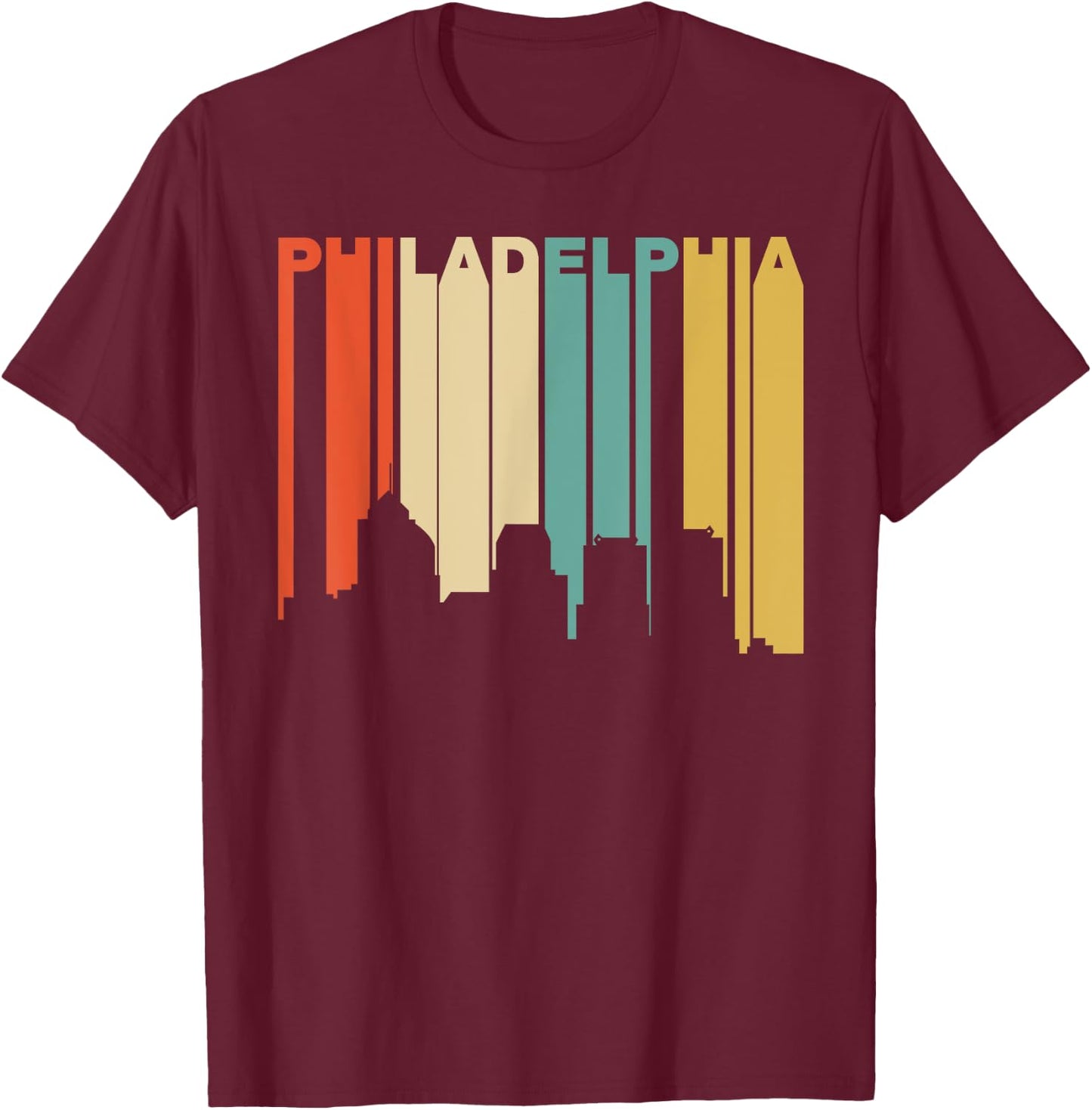 Retro 1970's Style Philadelphia Pennsylvania Skyline T-Shirt - T-Shirt | Maroon