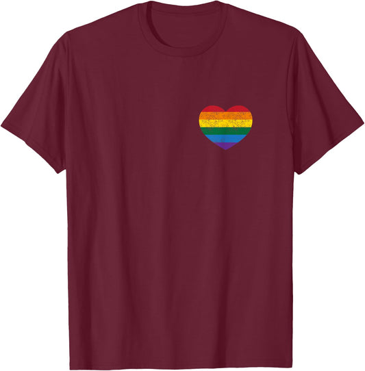 Vintage Distressed Gay Pride Heart (Gay Flag Shirt) T-Shirt - T-Shirt | Maroon