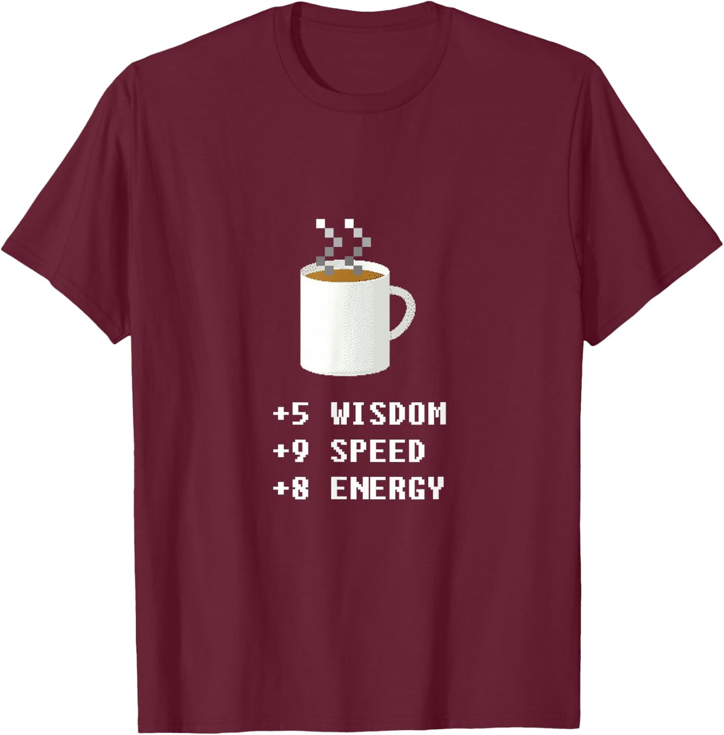 Caffeine Lover 8 Bit Pixel Coffee Gamer Retro Video Game T-Shirt - T-Shirt | Maroon