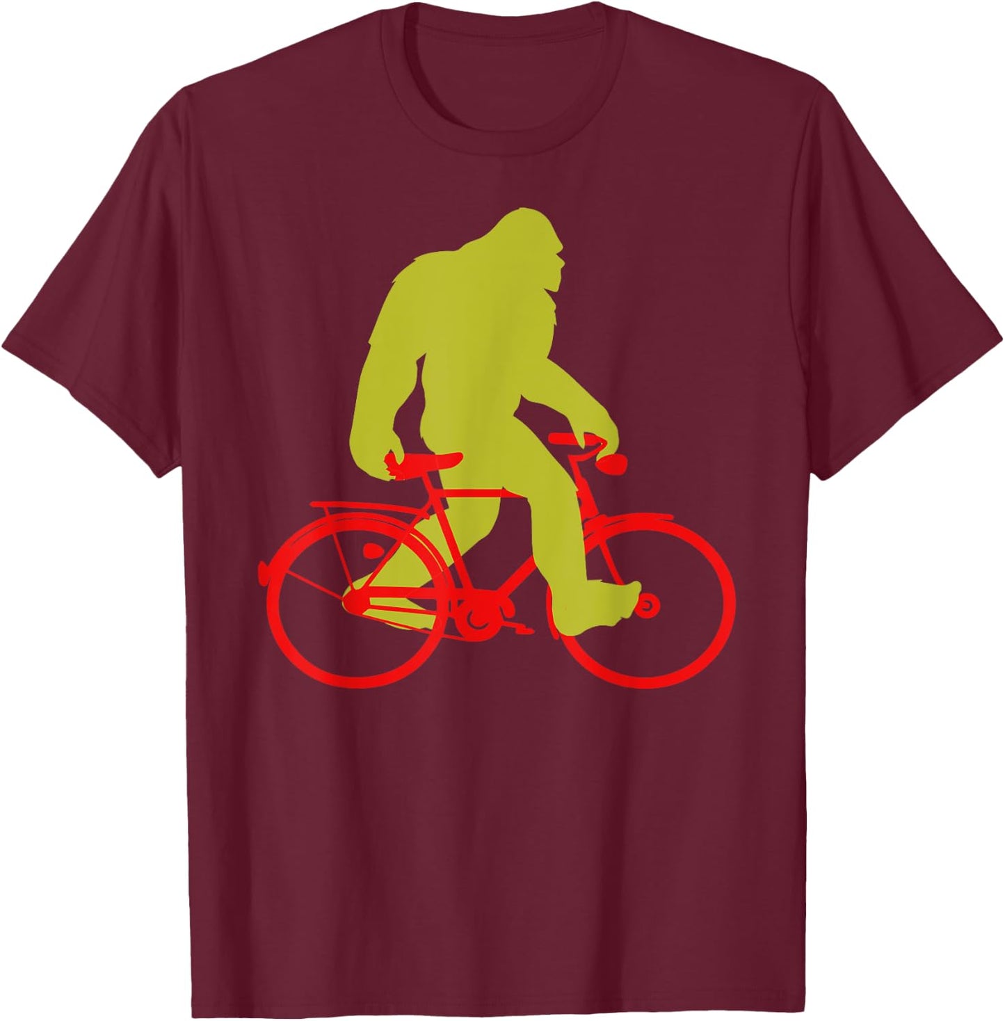 Bigfoot Riding Bicycle Shirt, Funny Cute Sasquatch Bike Gift T-Shirt - T-Shirt | Maroon