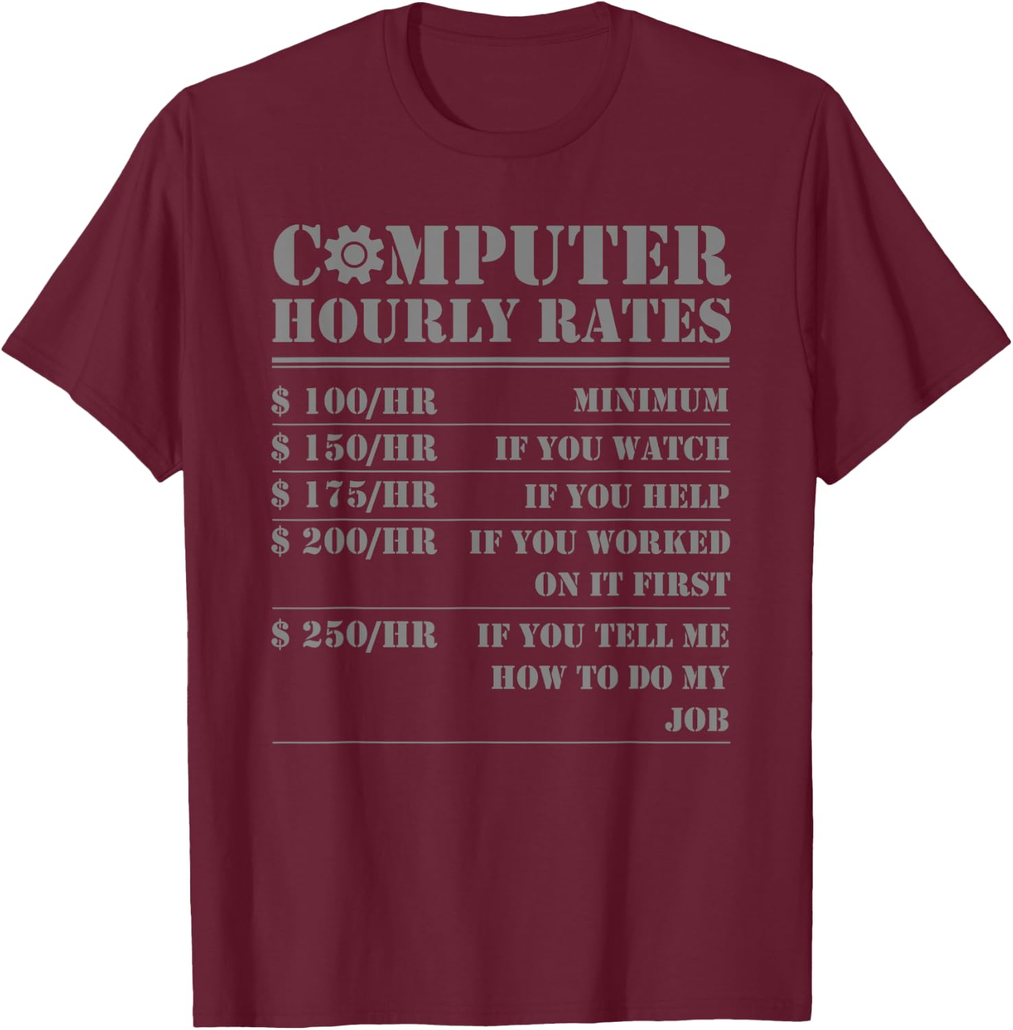 Computer Repair Hourly Rate Funny Tech Support Labor Gifts T-Shirt - T-Shirt | Maroon