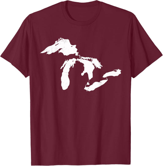 Michigan Map Great Lakes Midwest Mitten Vintage Gift T-Shirt - T-Shirt | Maroon