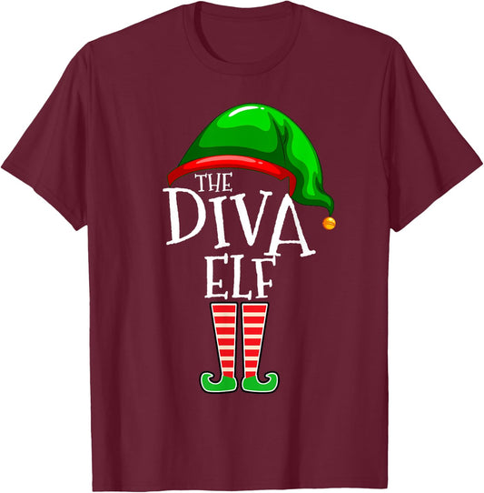 The Diva Elf Family Matching Group Christmas Gift Mom Wife T-Shirt - T-Shirt | Maroon