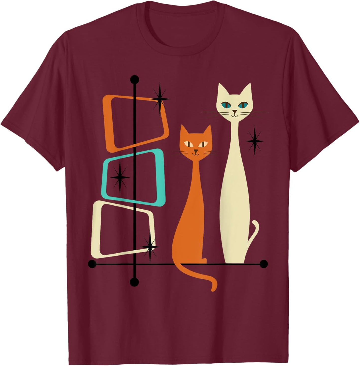 Retro Mid-Century Modern Cats 50s 60s Style T-Shirt - T-Shirt | Maroon
