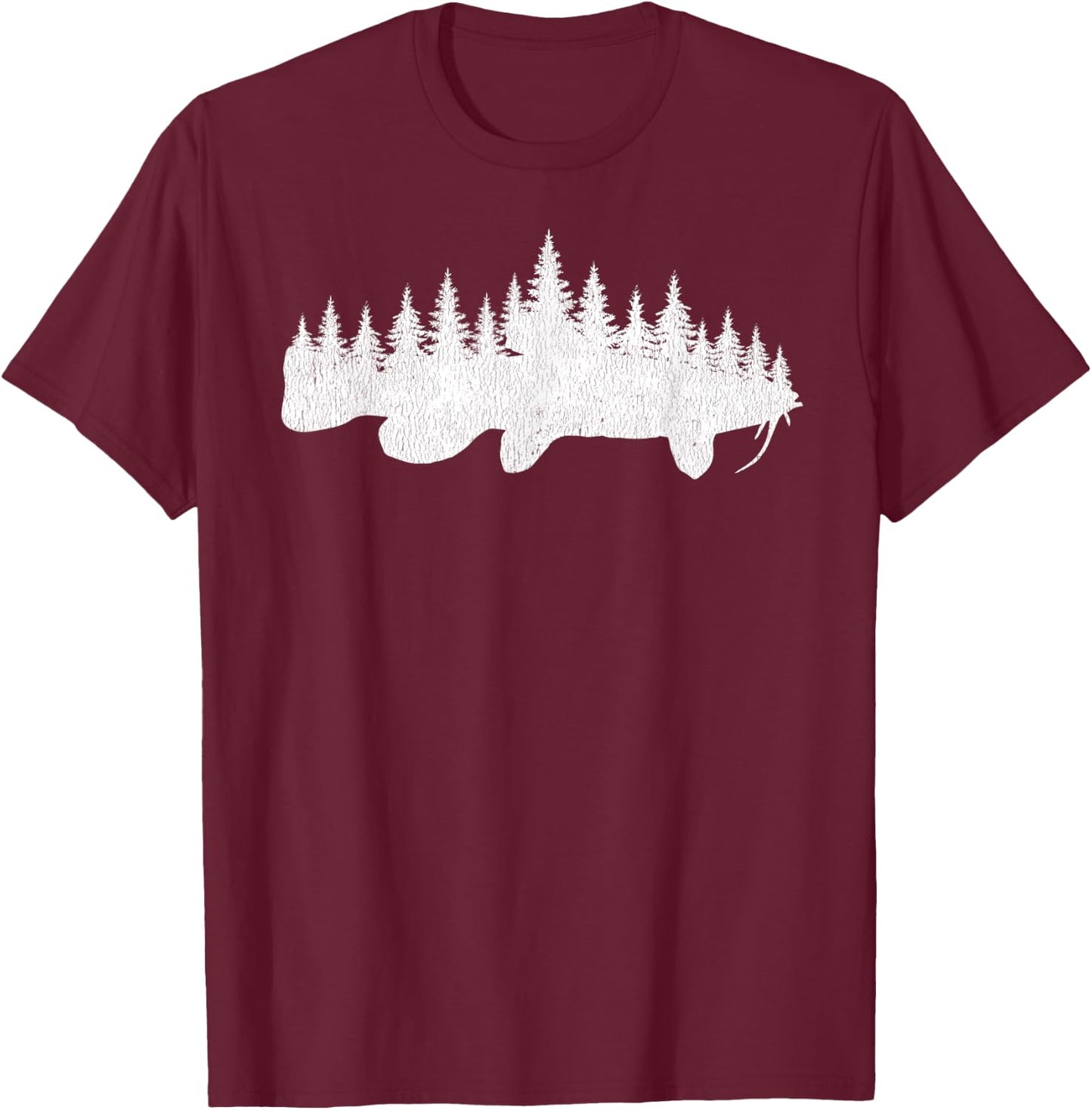 Catfishing Forest Treeline Outdoor Catfisherman Fishing Gift T-Shirt - T-Shirt | Maroon