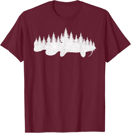 Catfishing Forest Treeline Outdoor Catfisherman Fishing Gift T-Shirt - T-Shirt | Maroon