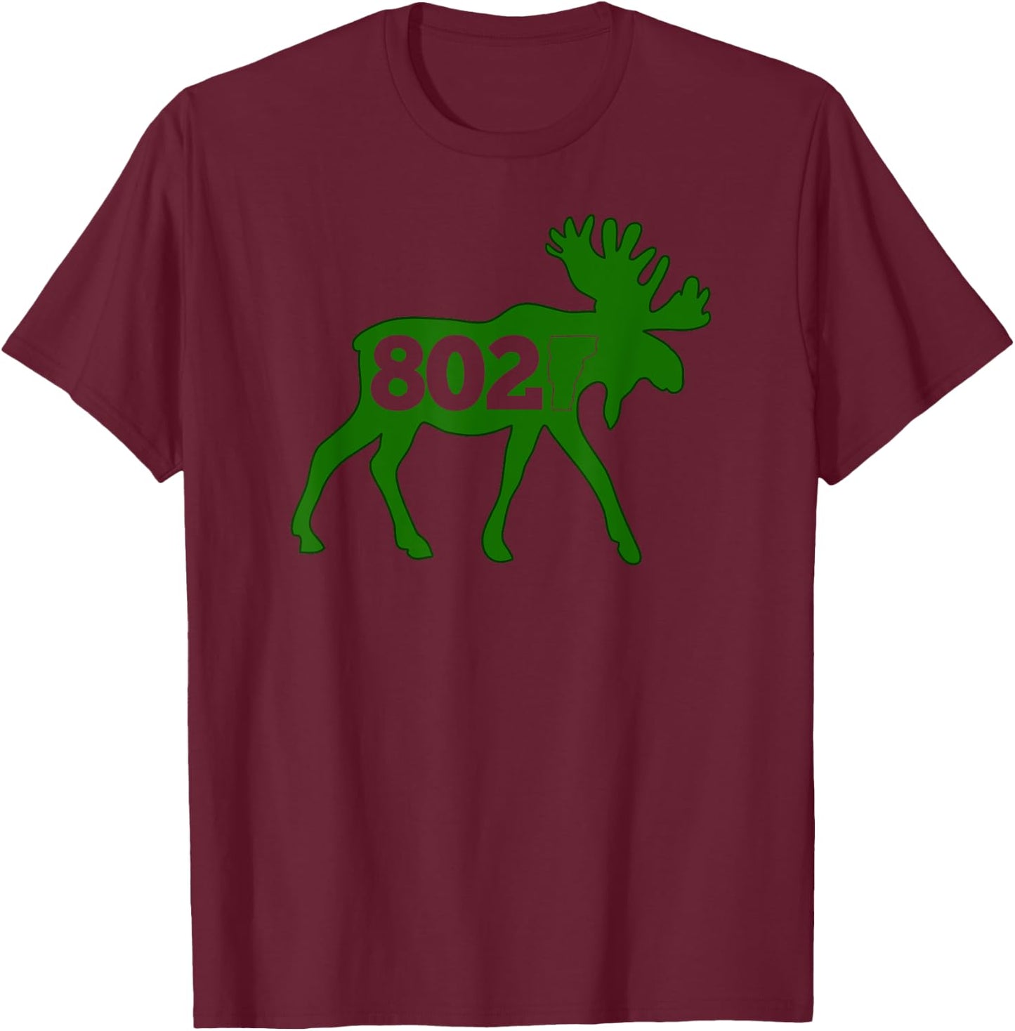 Vermont Moose 802 Vermont Green Mountain State T-Shirt - T-Shirt | Maroon