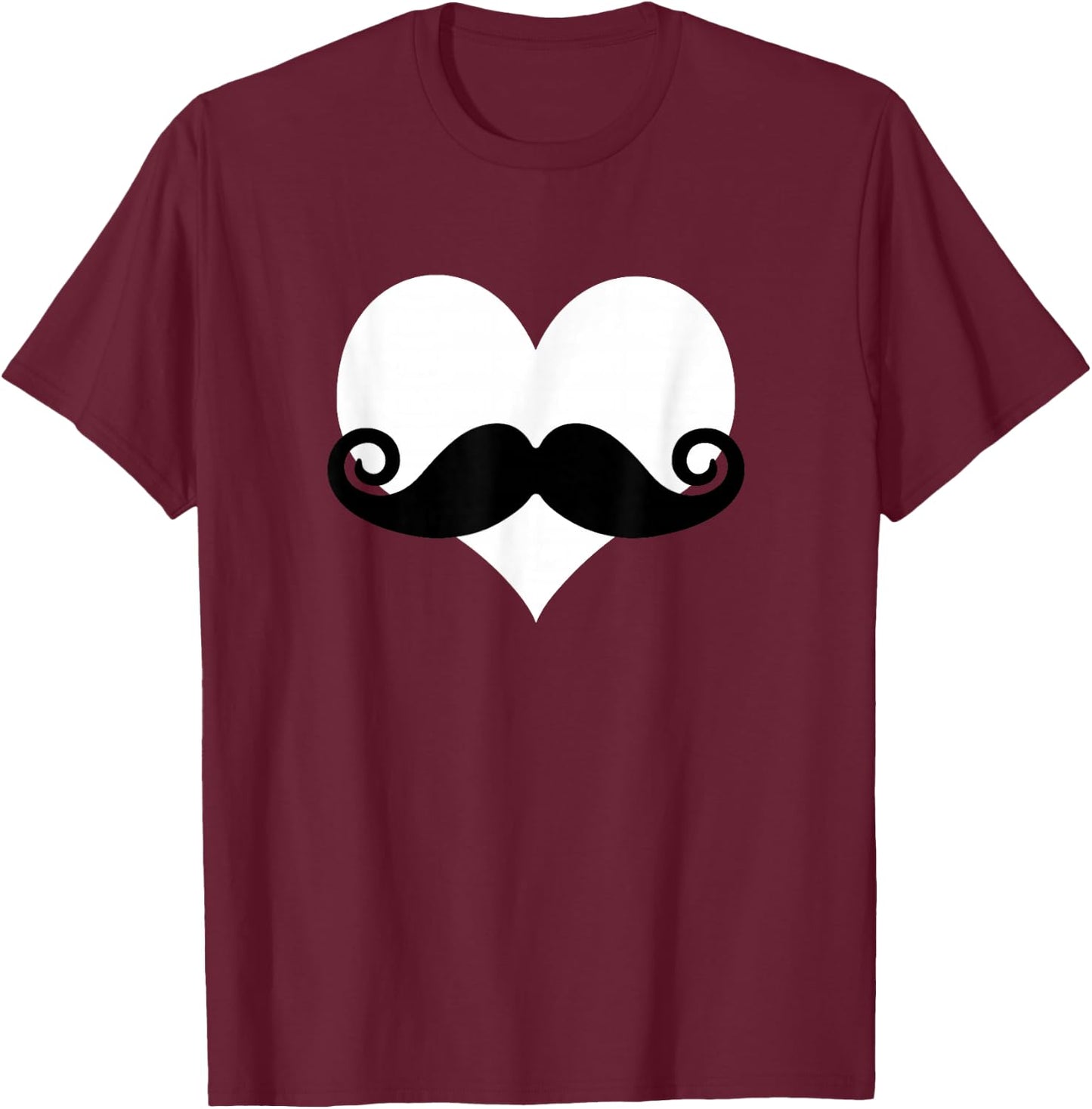 Mustache Heart Valentines Day Boys T-Shirt - T-Shirt | Maroon