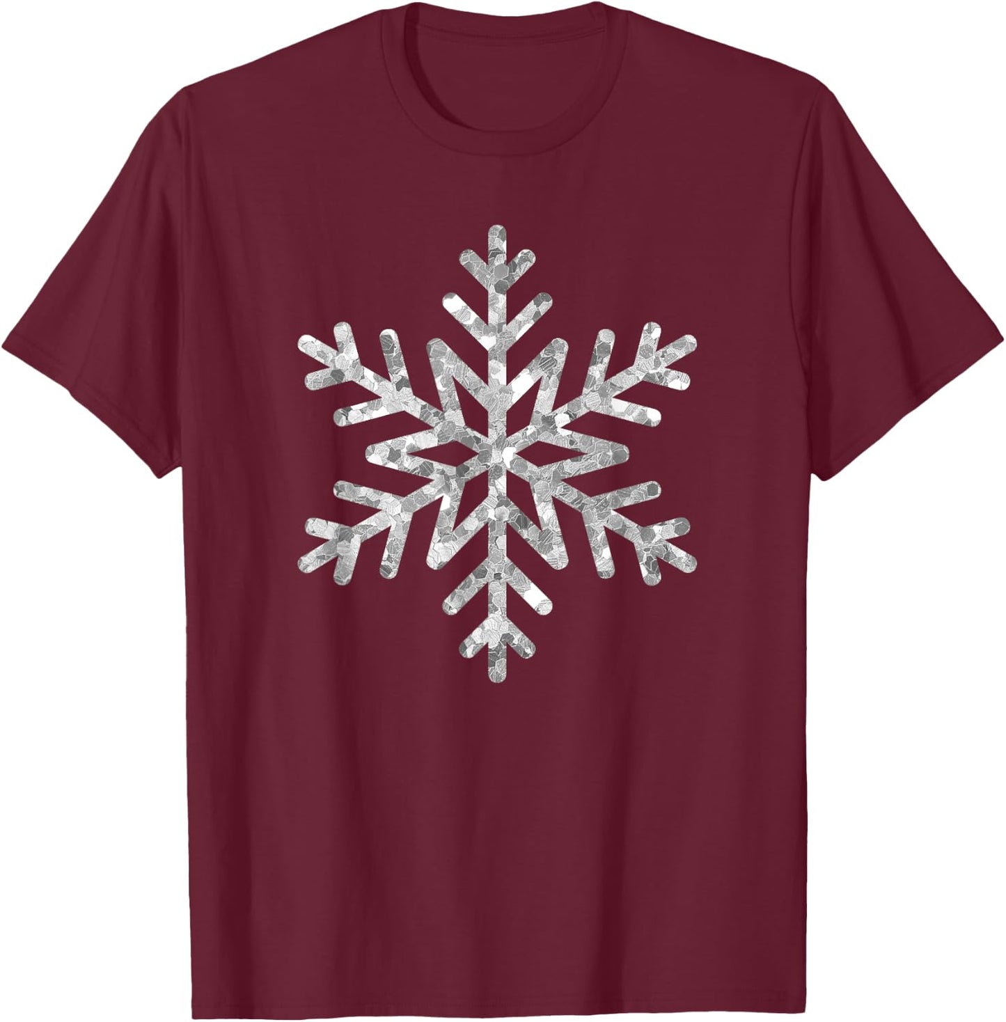 Trendy Christmas Faux Sparkle Snowflake Center Icon T-Shirt - T-Shirt | Maroon