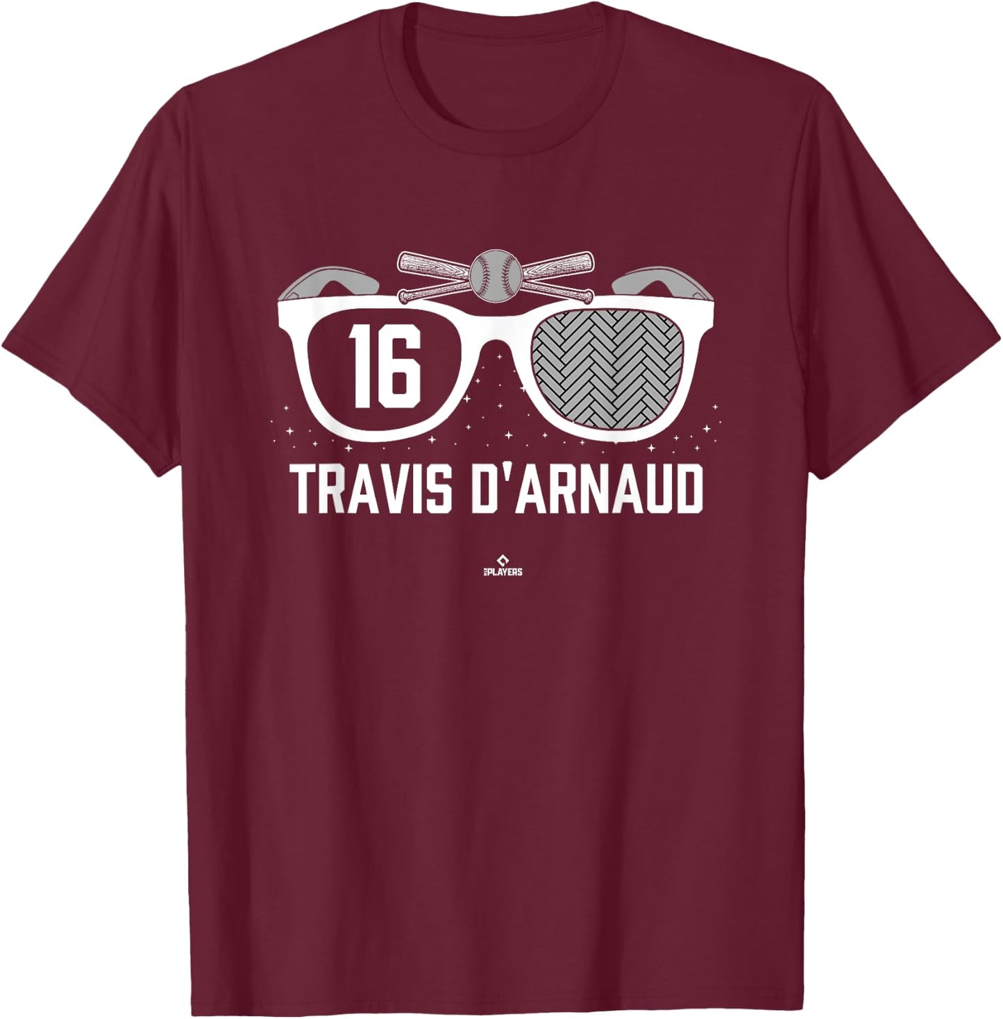 American Glasses Travis d'Arnaud Atlanta Baseball MLBPA T-Shirt - T-Shirt | Maroon