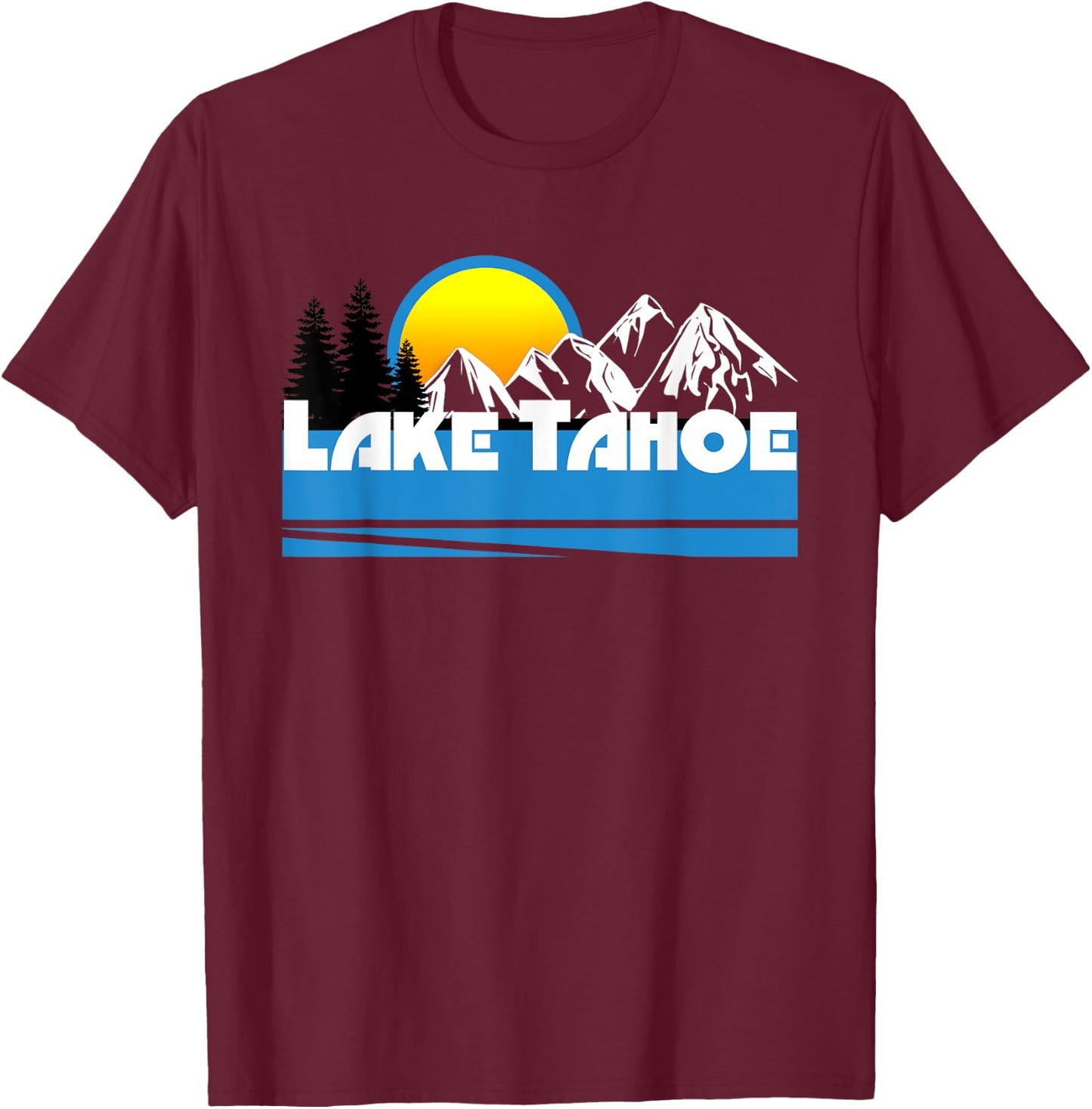 Lake Tahoe Retro 80s California & Nevada Ski T-Shirt - T-Shirt | Maroon