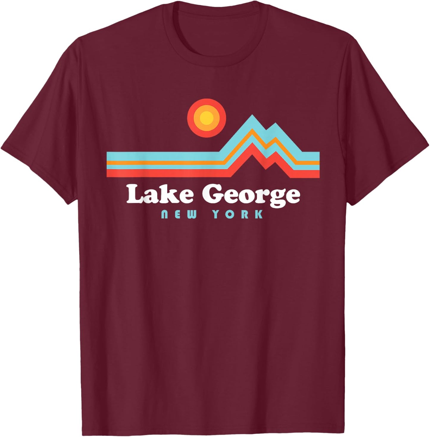Lake George New York Sunset Mountains T-Shirt - T-Shirt | Maroon