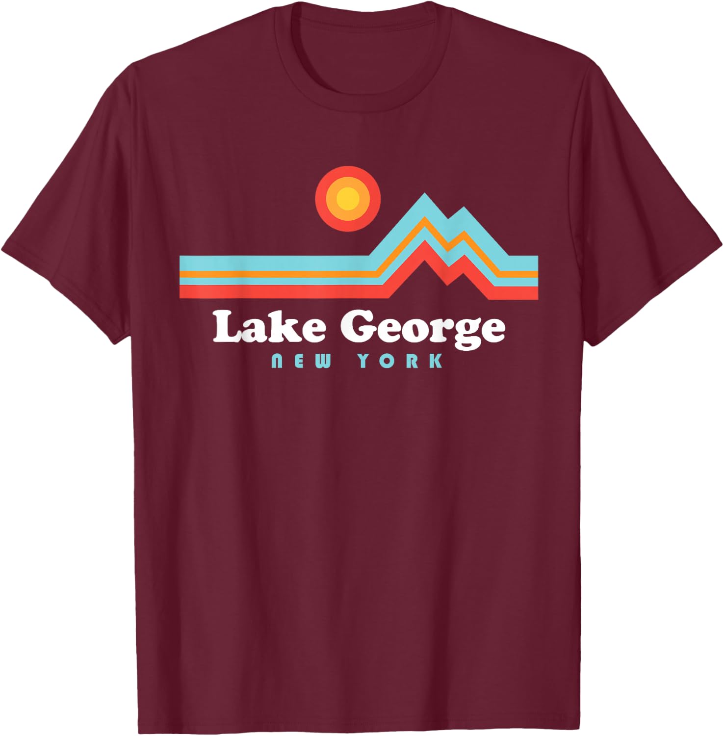 Lake George New York Sunset Mountains T-Shirt - T-Shirt | Maroon