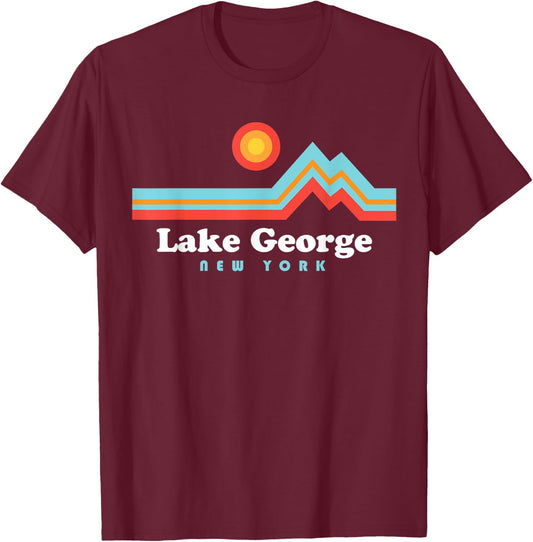Lake George New York Sunset Mountains T-Shirt - T-Shirt | Maroon