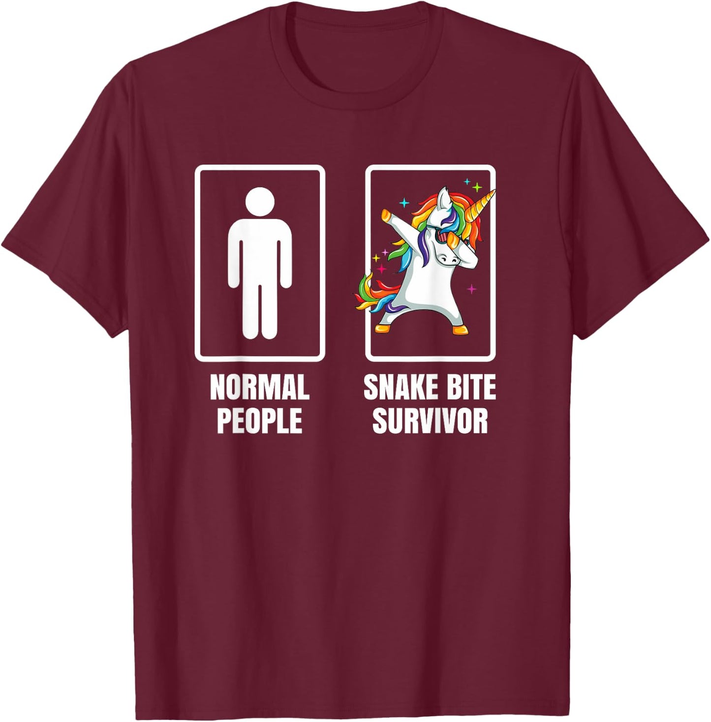 Funny Dabbing Unicorn Snake Bite Survivor Humor Joke Gift T-Shirt - T-Shirt | Maroon