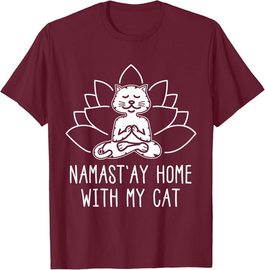 Cute Cat Yoga Shirt Namaste Home With My Cat Women T-Shirt - T-Shirt | Maroon