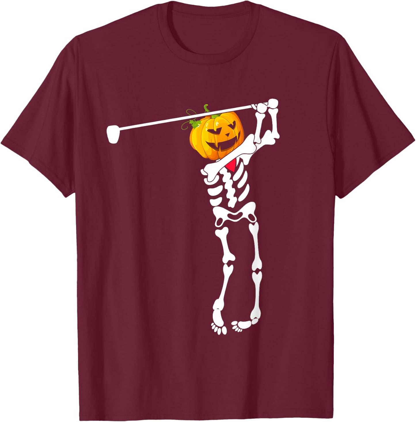 Golf Skeleton Pumpkin Halloween Shirt T-Shirt - T-Shirt | Maroon