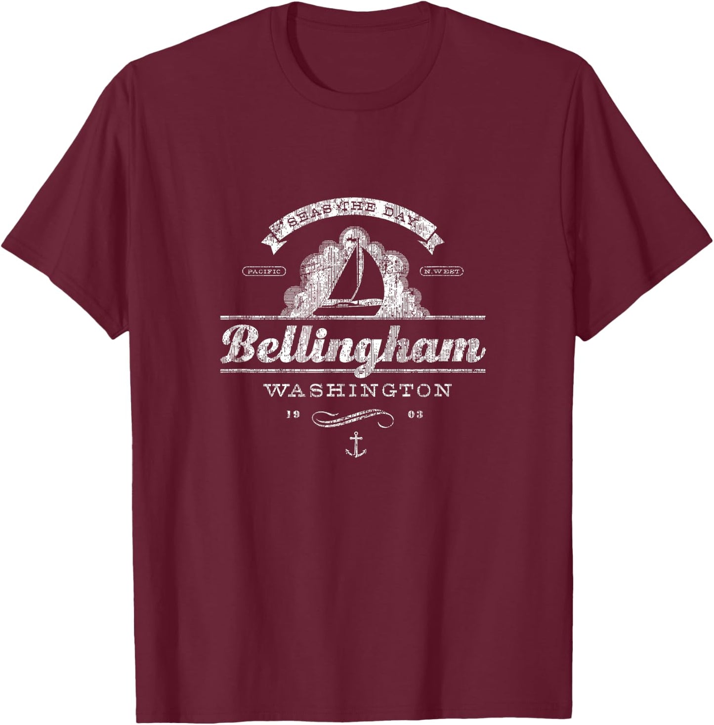 Bellingham WA Sailboat Vintage Nautical Throwback T-Shirt - T-Shirt | Maroon