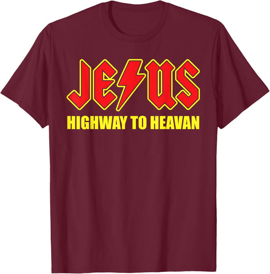 Jesus Highway To Heaven T Shirt -Superhero Jesus Christian T T-Shirt - T-Shirt | Maroon