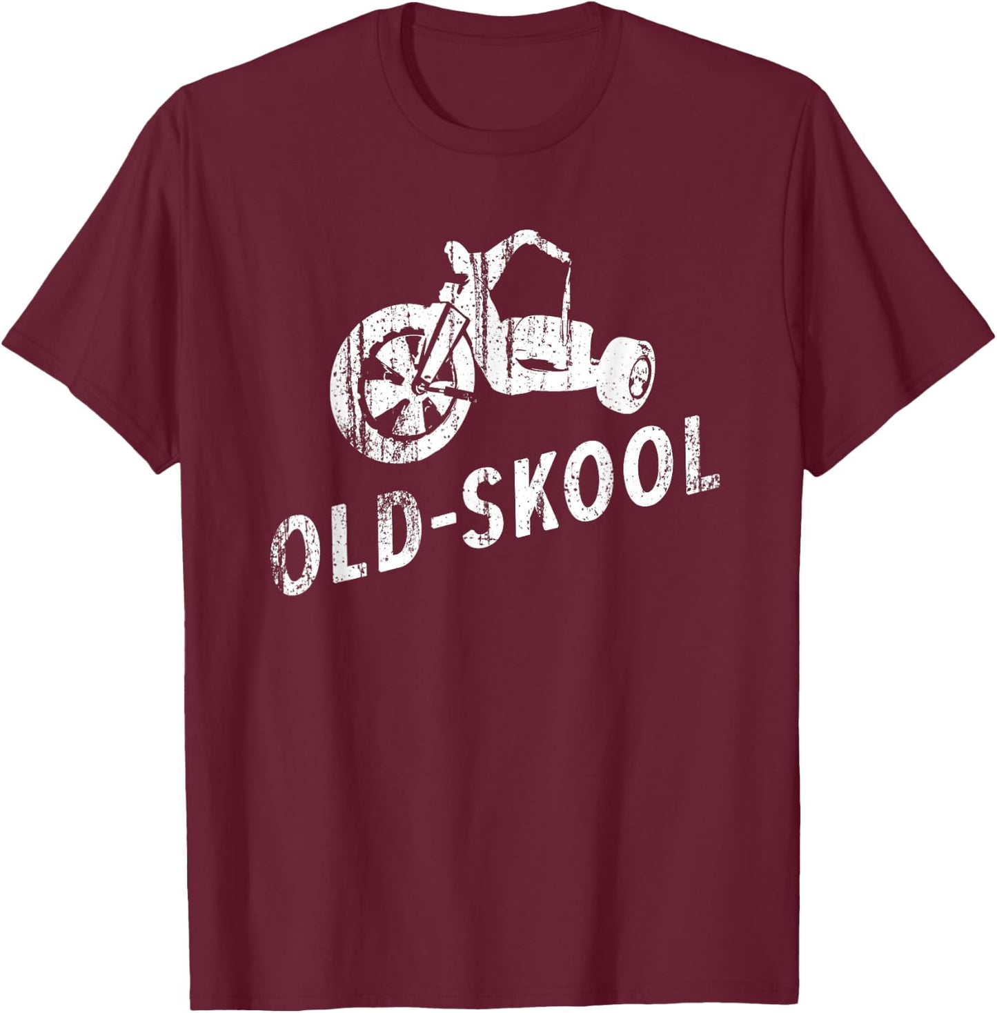 Old Skool Wheels Retro Funny Cool Distressed Shirt T-Shirt - T-Shirt | Maroon