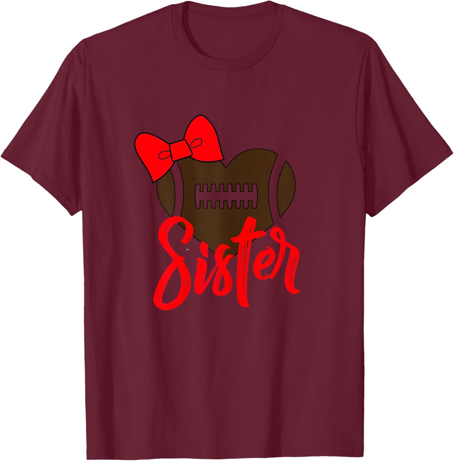 Football Sister Shirt Football Sister Bow Shirt Red Color T-Shirt - T-Shirt | Maroon