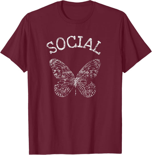 Social Butterfly T Shirt - Funny Extrovert Vintage Shirt T-Shirt - T-Shirt | Maroon
