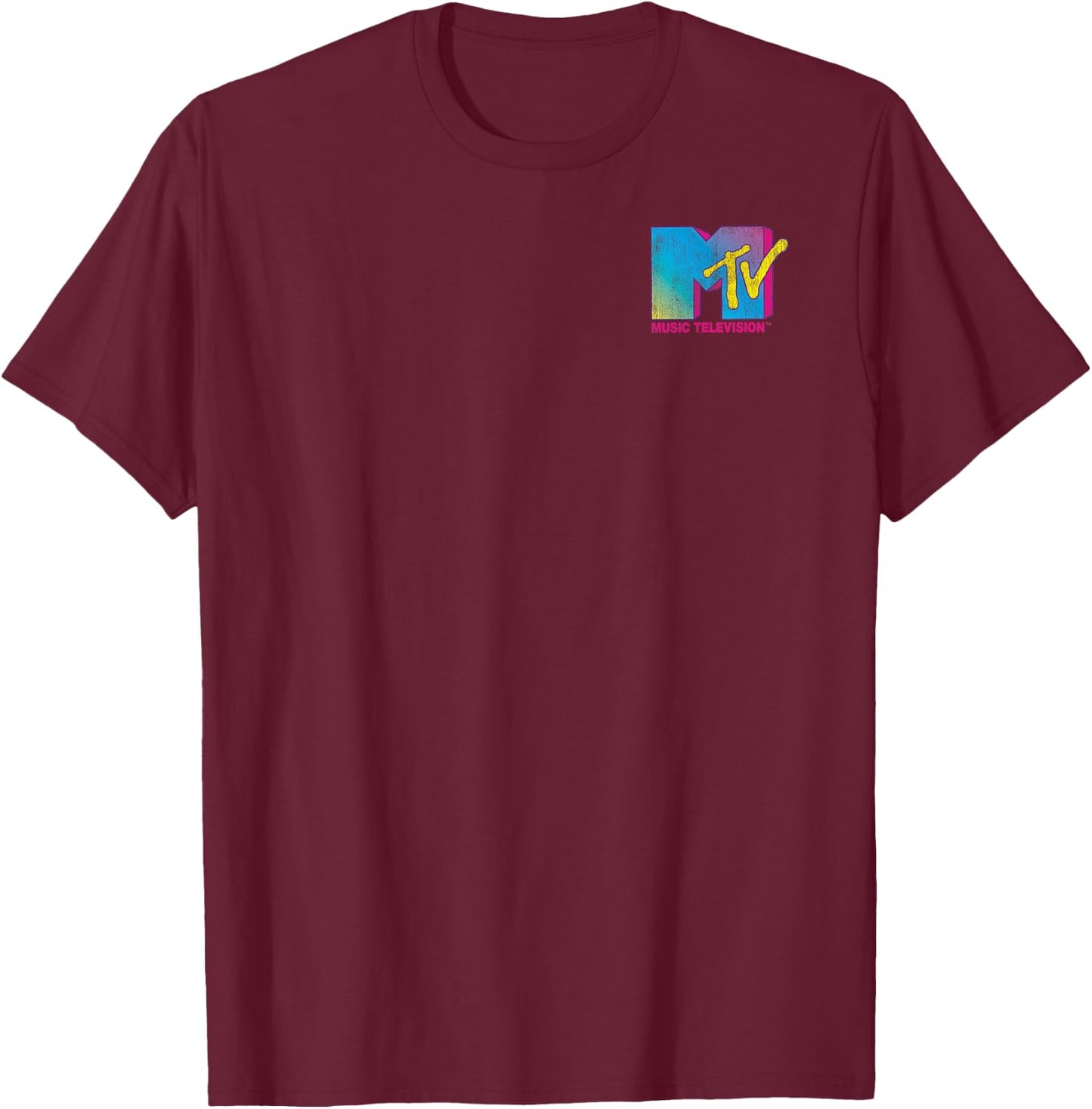 MTV Colorful Pocket Logo Music Television Graphic T-Shirt - T-Shirt | Maroon