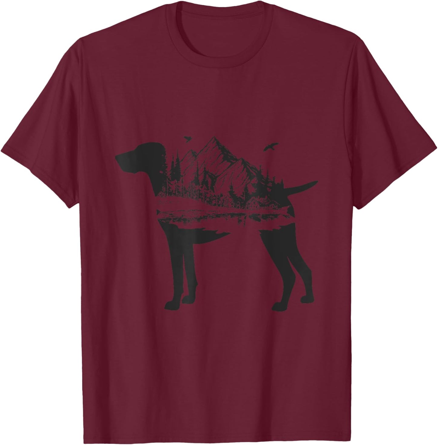 German Shorthair Pointer Mom Nature Lover Silhouette Dog T-Shirt - T-Shirt | Maroon