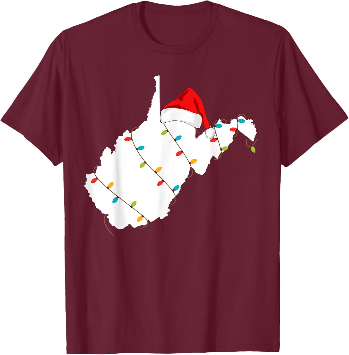 West Virginia Map Christmas With Santa Hat T-Shirt - T-Shirt | Maroon