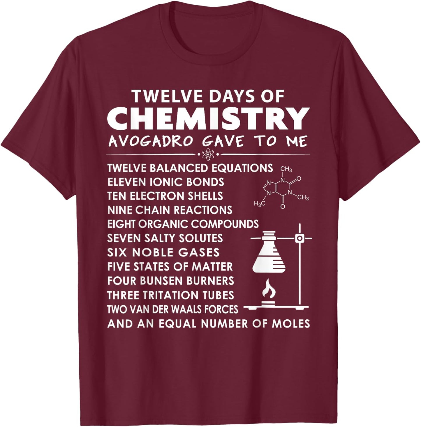 12 Days of Chemistry - Chemistry Teacher Christmas Women Kids T-Shirt - T-Shirt | Maroon