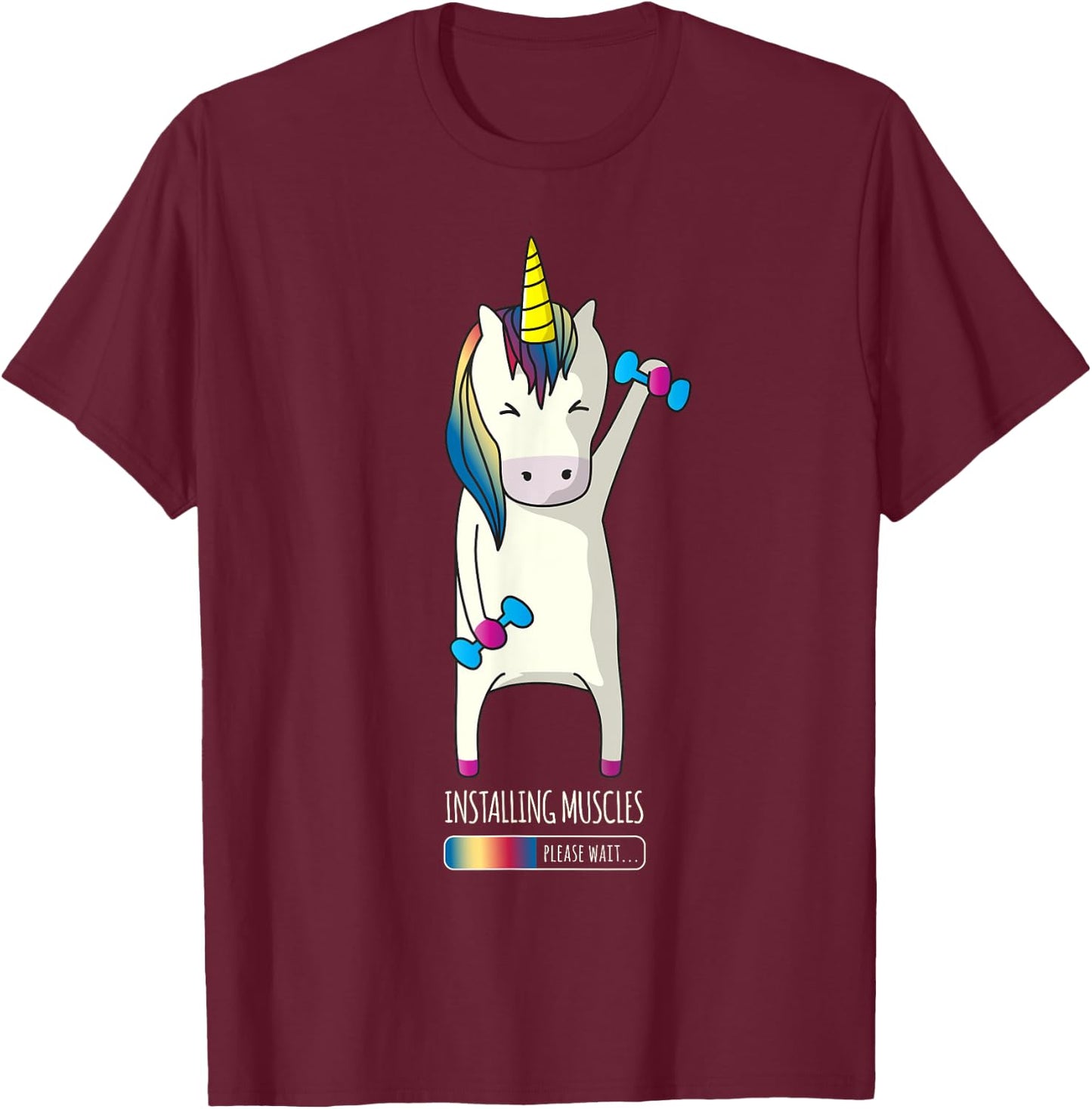Unicorn Installing Muscle Funny Fitness Gym Workout T-Shirt - T-Shirt | Maroon