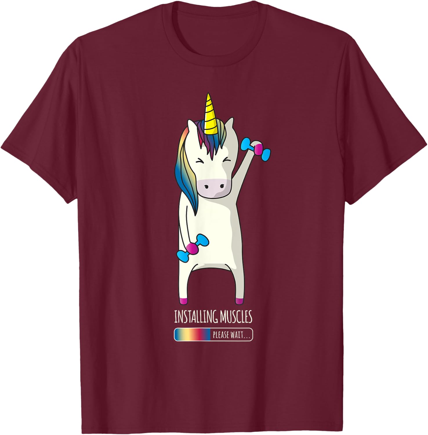 Unicorn Installing Muscle Funny Fitness Gym Workout T-Shirt - T-Shirt | Maroon