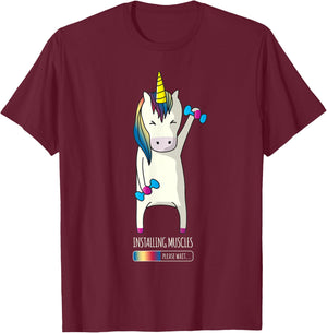 Unicorn Installing Muscle Funny Fitness Gym Workout T-Shirt - T-Shirt | Maroon