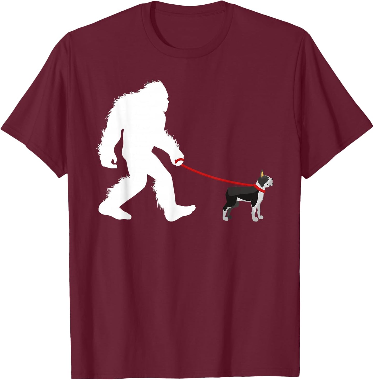 Bigfoot Walking Boston Terrier Shirt, Dog Walker Gift T-Shirt - T-Shirt | Maroon