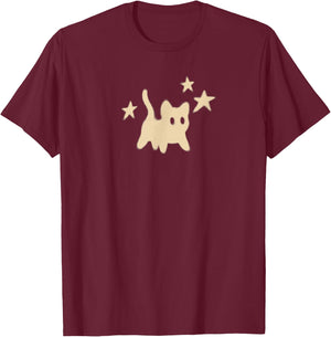 90s Y2K Scary Tomcat Cat is Scared under Starry T-Shirt - T-Shirt | Maroon