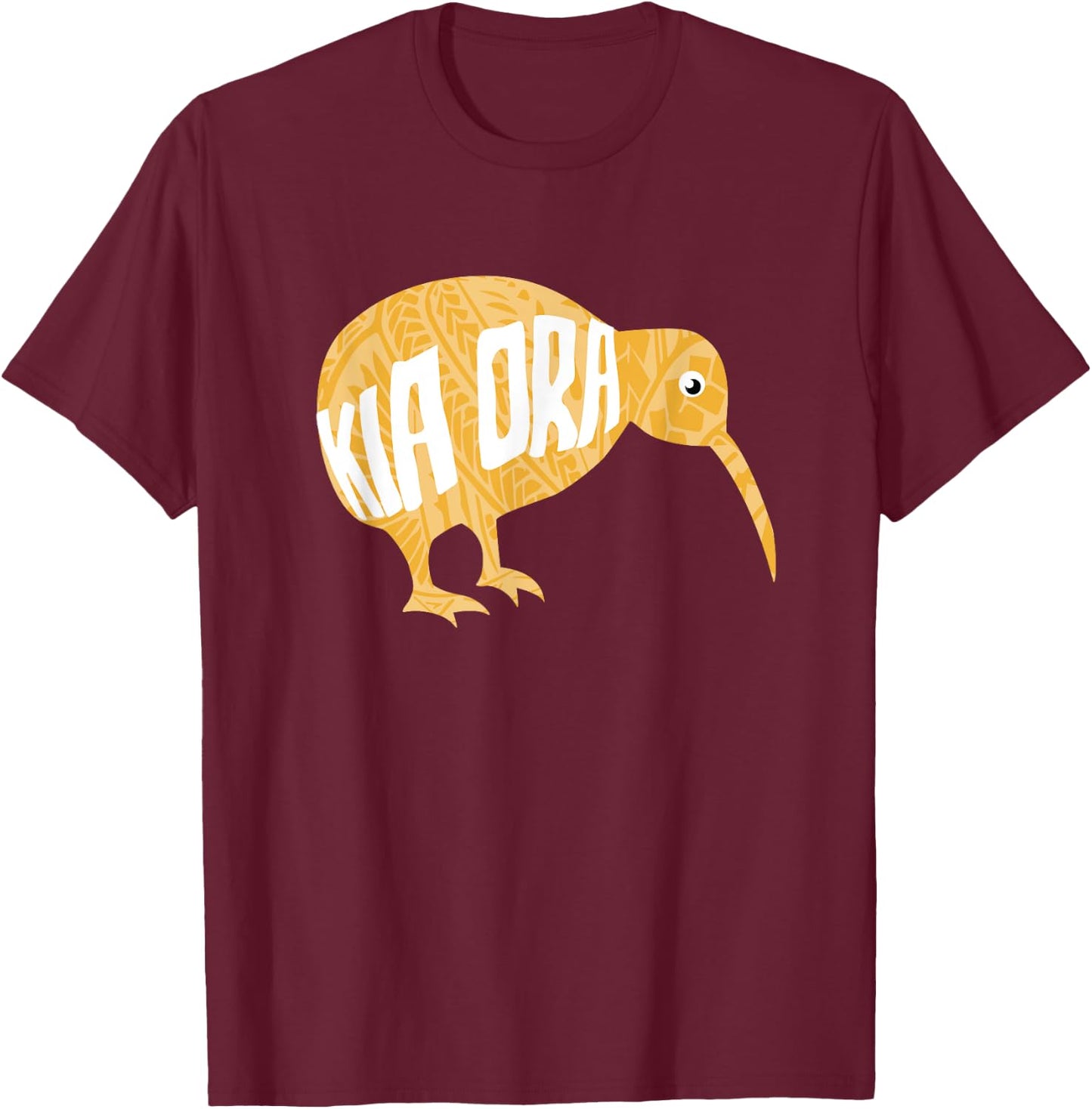 New Zealand Kiwi Bird Tribal Pattern Kia Ora Be Well Gift T-Shirt - T-Shirt | Maroon
