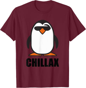 Funny Christmas Winter Penguin shirts, puns, Chillax Shirt T-Shirt - T-Shirt | Maroon