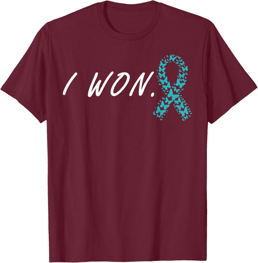 I Won Cervical Cancer Awareness Support Teal Ribbon Survivor T-Shirt - T-Shirt | Maroon