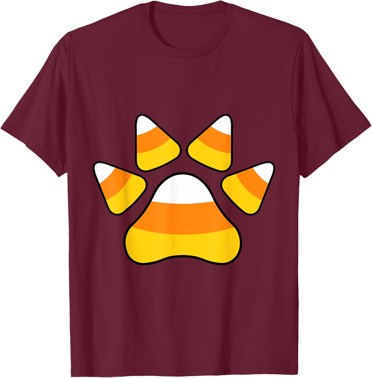 Halloween Candy Corn Paw Print For Animal Lovers T-Shirt - T-Shirt | Maroon