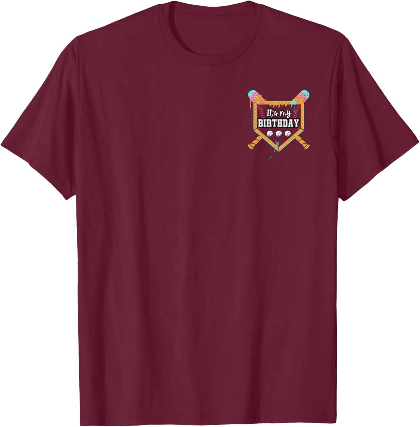 10th Birthday Baseball Ice Cream Drip Front & Back Print T-Shirt - T-Shirt | Maroon