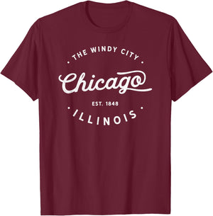 Classic Retro Vintage Chicago Illinois Windy City Novelty T-Shirt - T-Shirt | Maroon