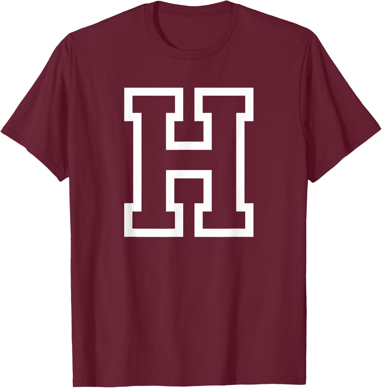 Letter H Capital Name Initial Athletic Monogram T-Shirt - T-Shirt | Maroon