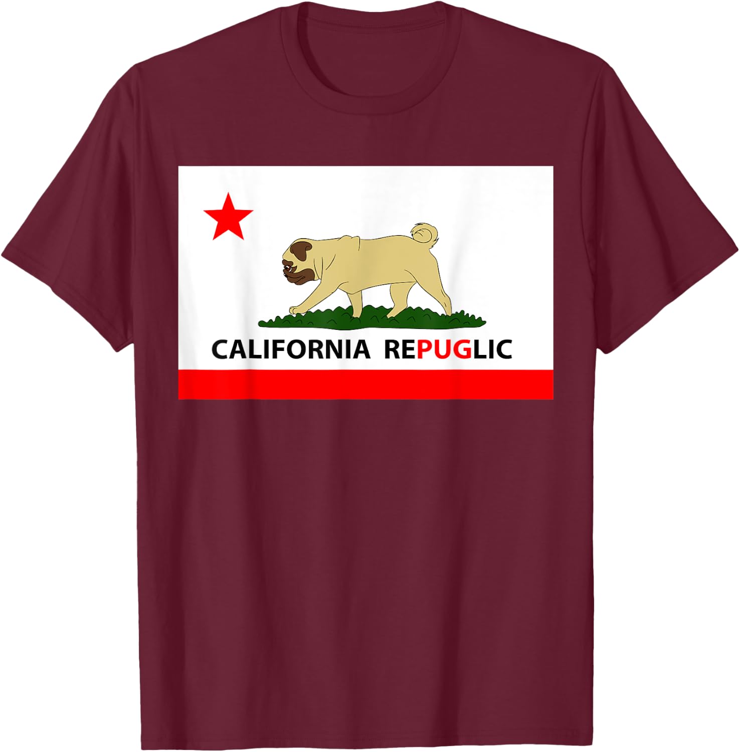 California Republic Pug T-Shirt - T-Shirt | Maroon