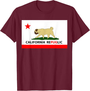 California Republic Pug T-Shirt - T-Shirt | Maroon